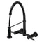 Kingston Brass Gourmetier Concord Double-Handle Wall-Mount Pre-Rinse Bridge Kitchen Faucet, Matte Black (GS8180DL)