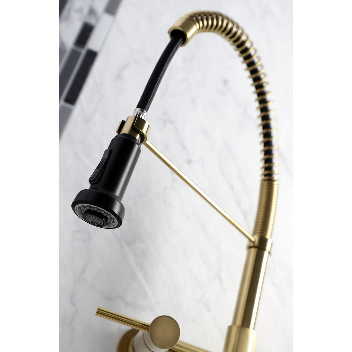 Gourmetier Concord Double-Handle Wall-Mount Pre-Rinse Bridge Kitchen Faucet in Brushed Brass