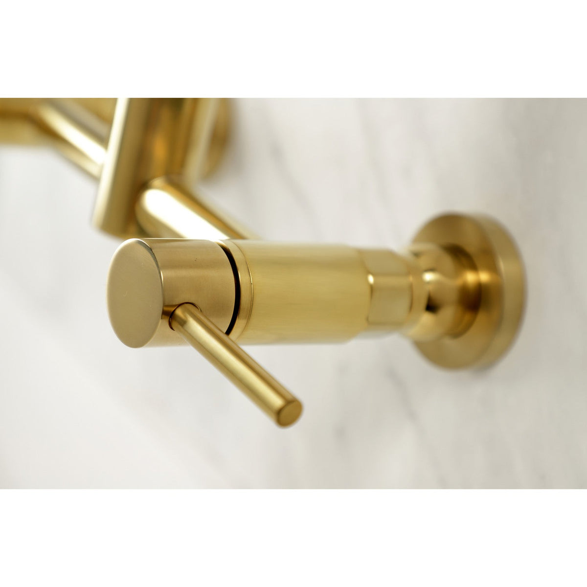 Gourmetier Concord Double-Handle Wall-Mount Pre-Rinse Bridge Kitchen Faucet in Brushed Brass