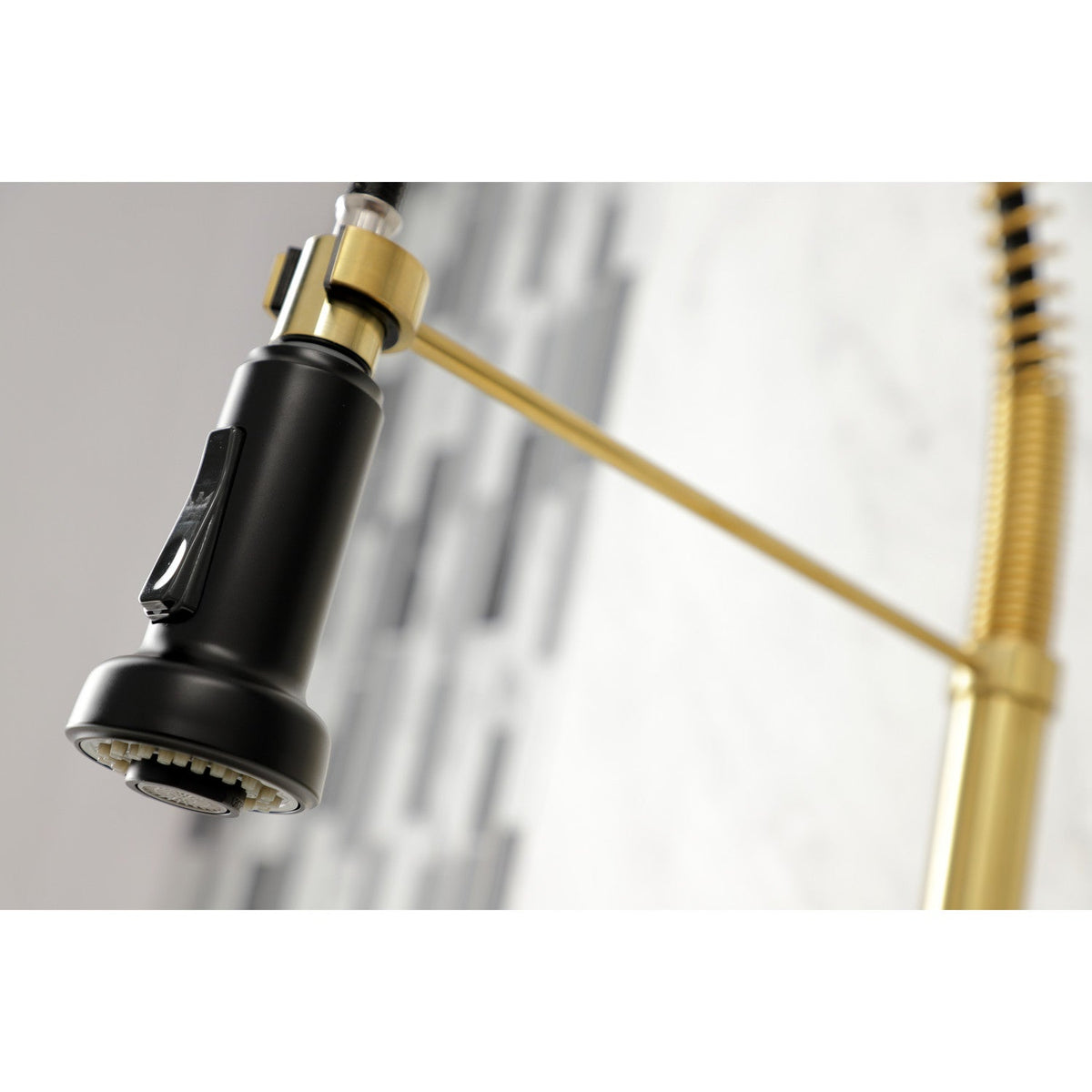 Gourmetier Concord Double-Handle Wall-Mount Pre-Rinse Bridge Kitchen Faucet in Brushed Brass