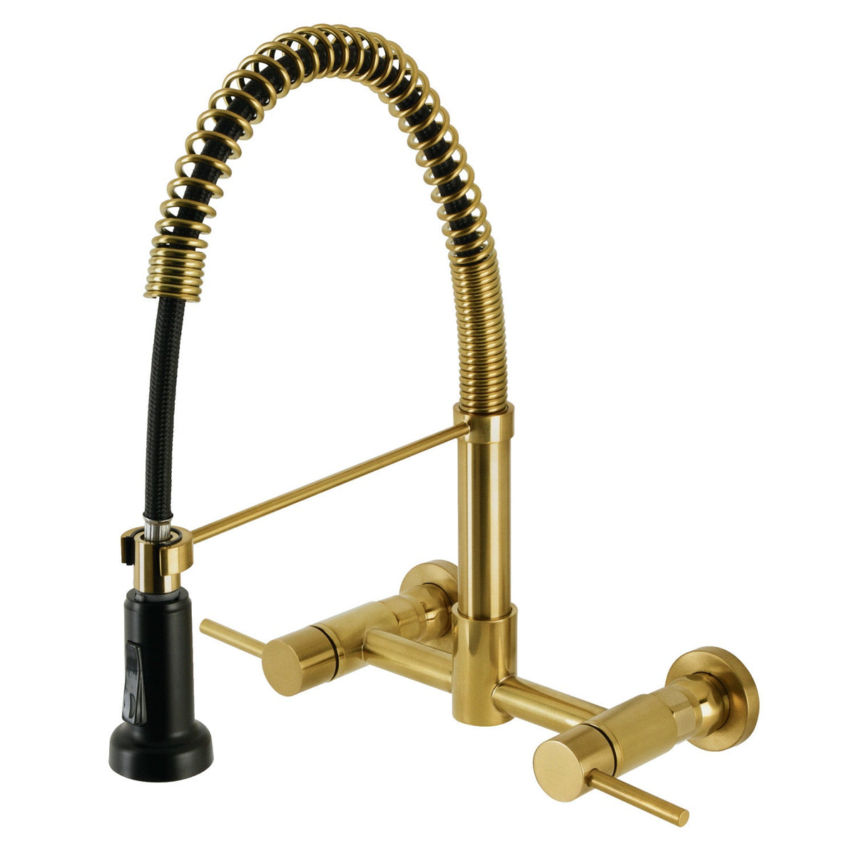 Gourmetier Concord Double-Handle Wall-Mount Pre-Rinse Bridge Kitchen Faucet in Brushed Brass