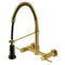 Kingston Brass Gourmetier Concord Double-Handle Wall-Mount Pre-Rinse Bridge Kitchen Faucet, Brushed Brass (GS8187DL)