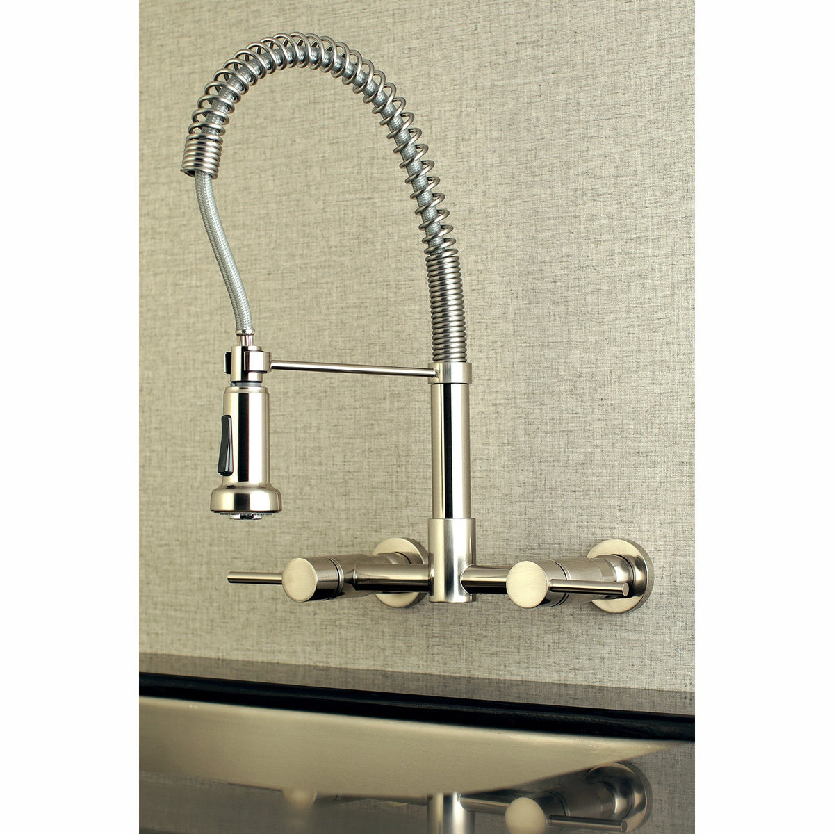 Gourmetier Concord Double-Handle Wall-Mount Pre-Rinse Bridge Kitchen Faucet in Brushed Nickel