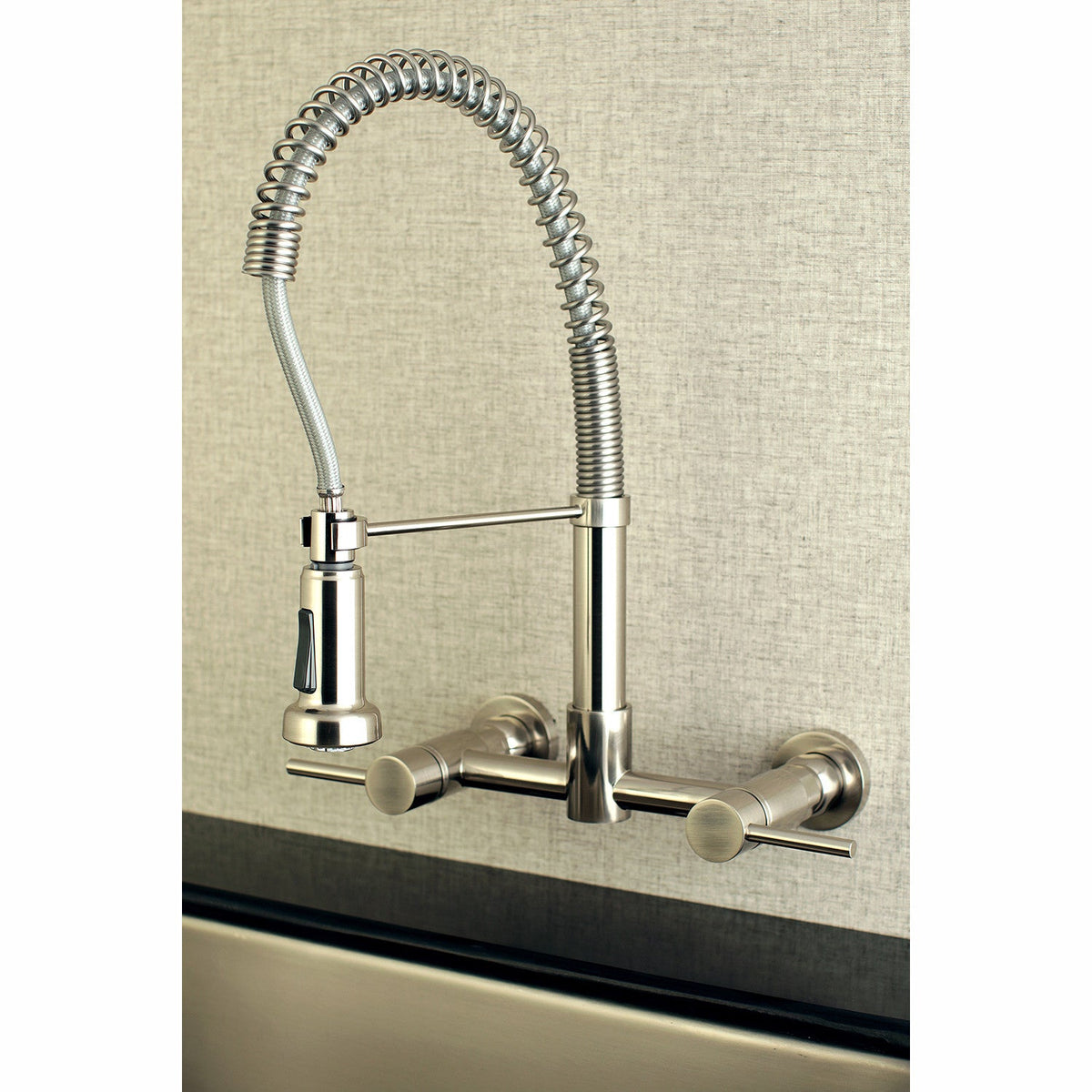 Gourmetier Concord Double-Handle Wall-Mount Pre-Rinse Bridge Kitchen Faucet in Brushed Nickel