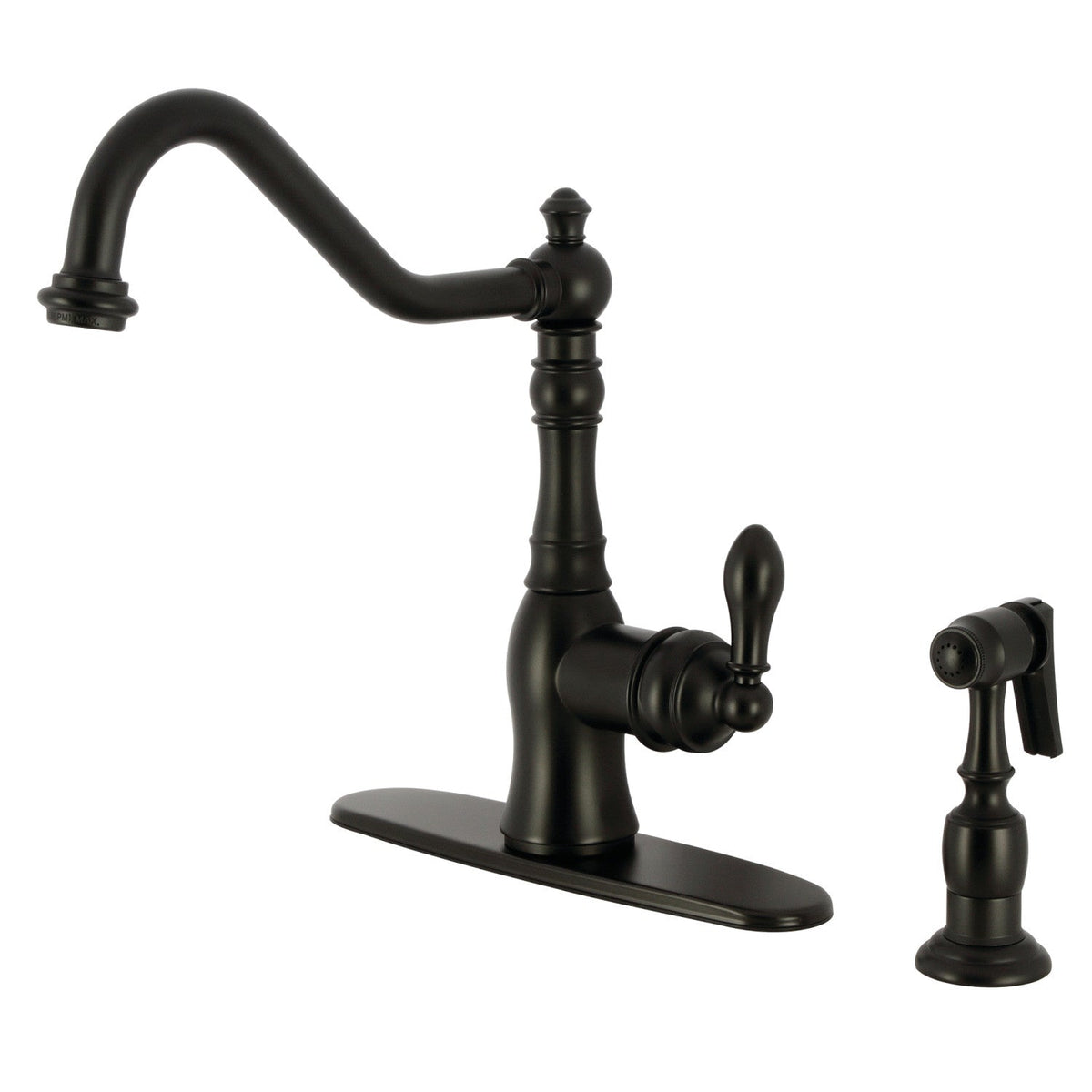 Gourmetier American Classic Single-Handle Kitchen Faucet with Brass Side Sprayer in Matte Black