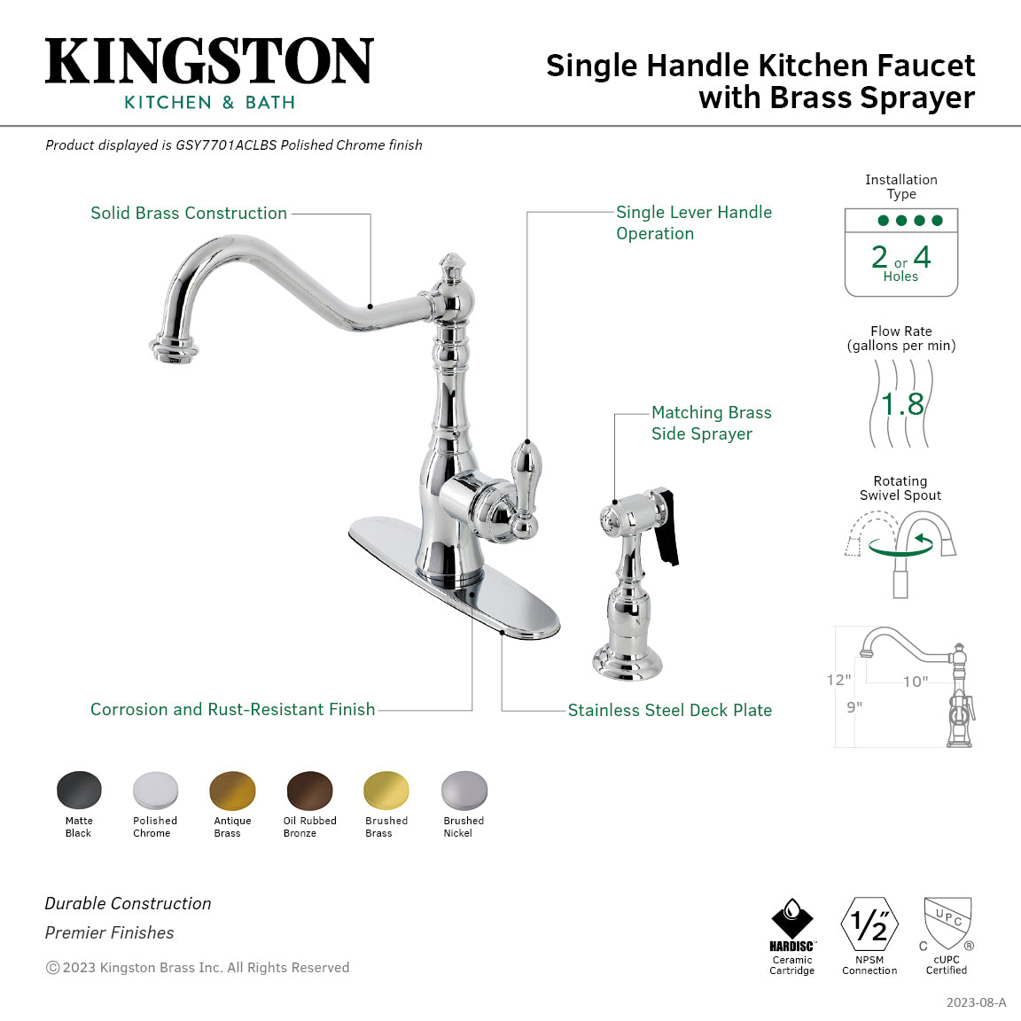 Gourmetier American Classic Single-Handle Kitchen Faucet with Brass Side Sprayer in Antique Brass