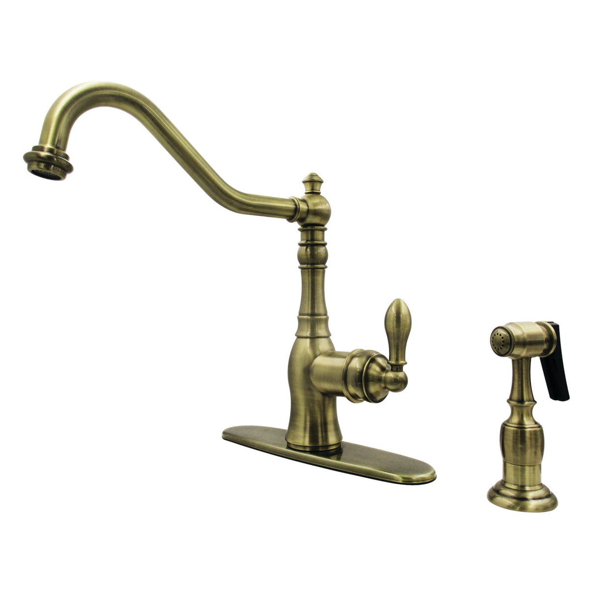Gourmetier American Classic Single-Handle Kitchen Faucet with Brass Side Sprayer in Antique Brass