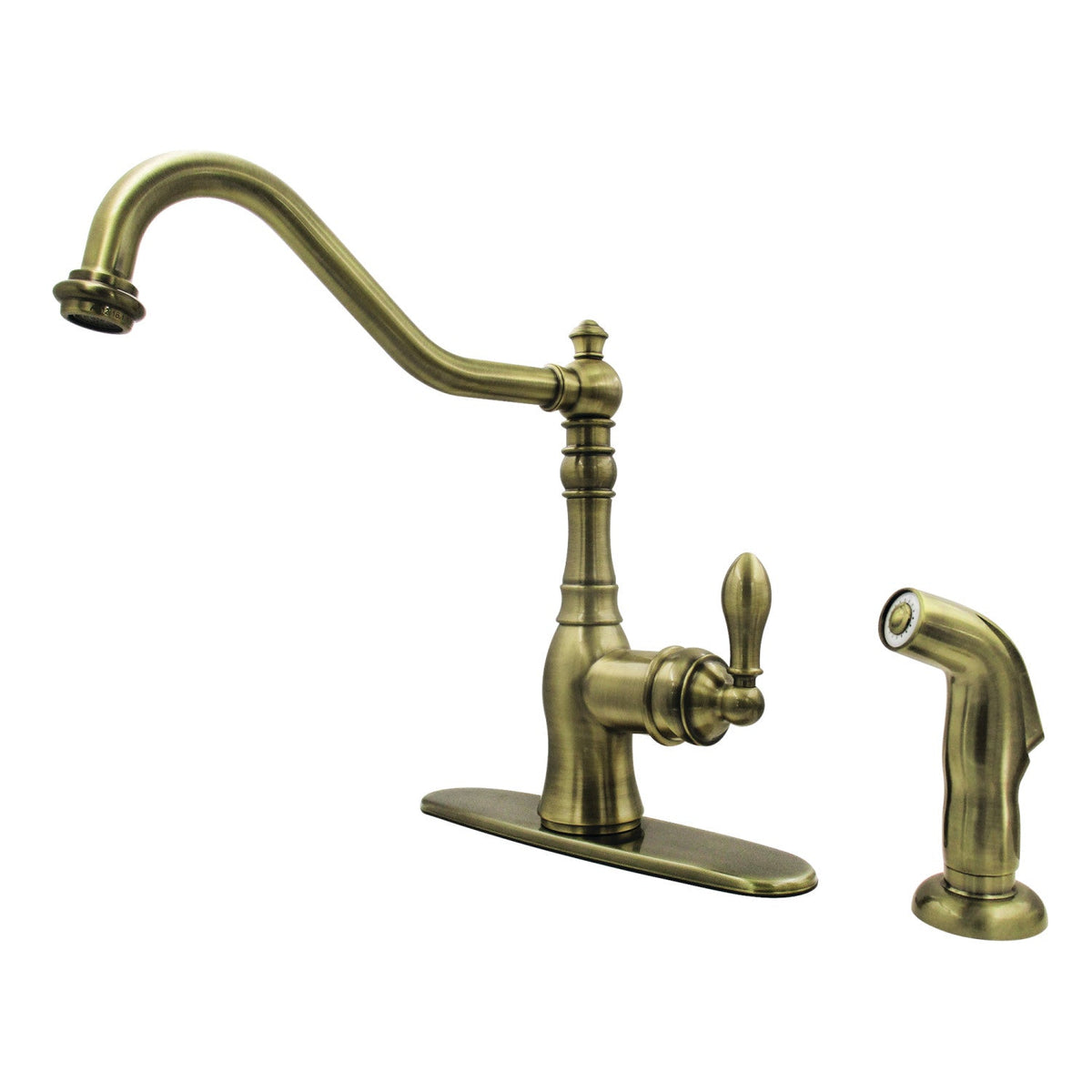Gourmetier American Classic Single-Handle Kitchen Faucet with Side Sprayer in Antique Brass