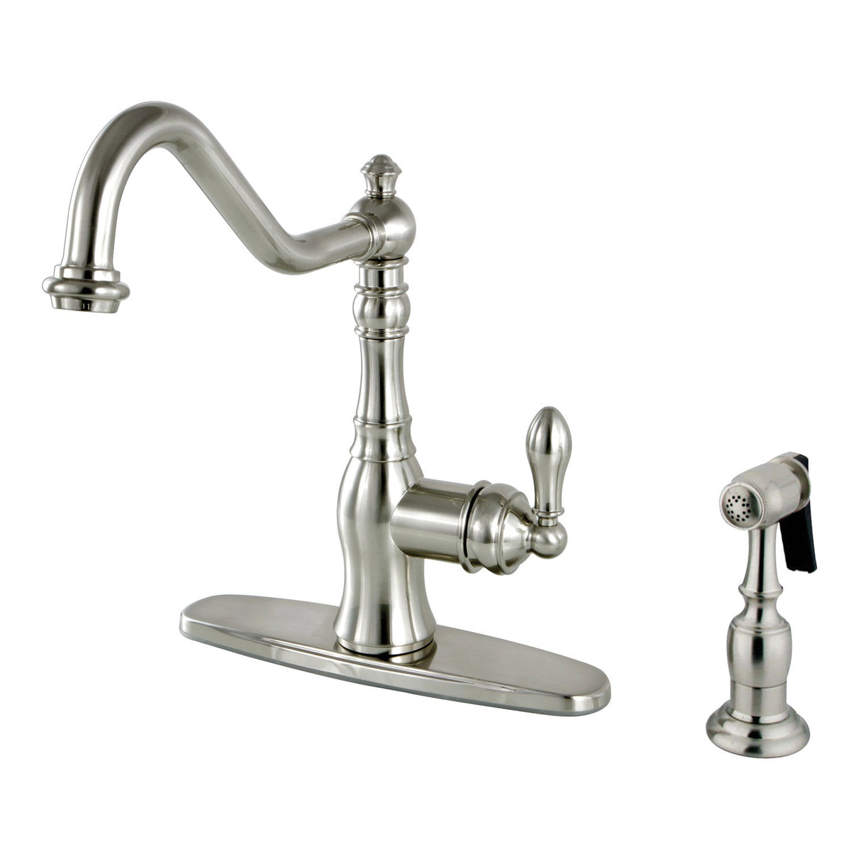 Gourmetier American Classic Single-Handle Kitchen Faucet with Brass Side Sprayer in Brushed Nickel