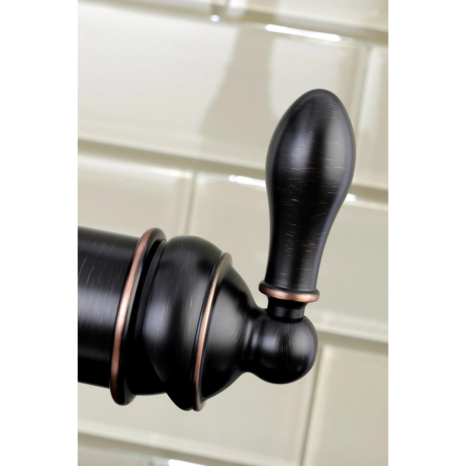 Single-handle kitchen faucet spout and side control lever, dark matte finish