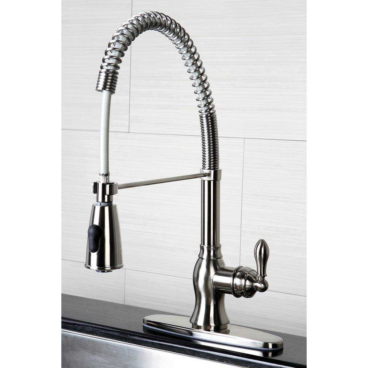 Gourmetier American Classic Single-Handle Deck-Mount Pre-Rinse Kitchen Faucet in Brushed Nickel