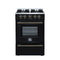 Forno Breno 24-Inch Freestanding Gas Range in Black with Antique Brass Trim (FFSGS6272-24BLK)