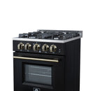 Forno Breno 24-Inch Freestanding Gas Range in Black with Antique Brass Trim (FFSGS6272-24BLK)