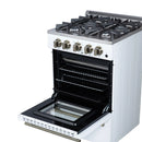 Forno Breno 24-Inch Freestanding Gas Range in White with Antique Brass Trim (FFSGS6272-24WHT)