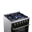 Forno Massimo 30-Inch Freestanding Gas Range with 4 Burners and 4.32 Cu. Ft. Convection Oven in Black with Antique Brass Handle (FFSGS6239-30BLK)
