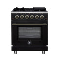 Forno Massimo 30-Inch Freestanding Gas Range with 4 Burners and 4.32 Cu. Ft. Convection Oven in Black with Antique Brass Trim (FFSGS6239-30BLK)