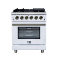 Forno Massimo 30-Inch Freestanding Gas Range with 5 Burners and 4.32 Cu. Ft. Convection Oven in White with Antique Brass Trim (FFSGS6239-30WHT)