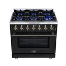 Forno Massimo 36-Inch Freestanding Gas Range with 6 Burners &  5.36 Cu.Ft. Convection Oven in Black with Antique Brass Handle (FFSGS6239-36BLK)