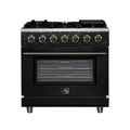Forno Massimo 36-Inch Freestanding Gas Range with 6 Burners &  5.36 Cu.Ft. Convection Oven in Black with Antique Brass Trim (FFSGS6239-36BLK)