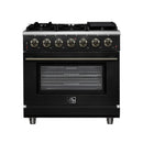 Forno Massimo 36-Inch Freestanding Gas Range with 6 Burners &  5.36 Cu.Ft. Convection Oven in Black with Antique Brass Handle (FFSGS6239-36BLK)