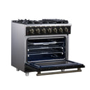 Forno Massimo 36-Inch Freestanding Gas Range with 6 Burners &  5.36 Cu.Ft. Convection Oven in Black with Antique Brass Handle (FFSGS6239-36BLK)