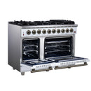 Forno Massimo 48-Inch Freestanding Gas Range with 8 Burners &  6.58 Cu.Ft. Convection Oven in White with Antique Brass Handle (FFSGS6239-48WHT)