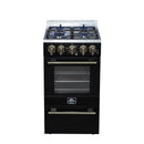 Forno Lamazze 20-Inch Freestanding Gas Range in Black with Antique Brass Trim (FFSGS6265-20BLK)