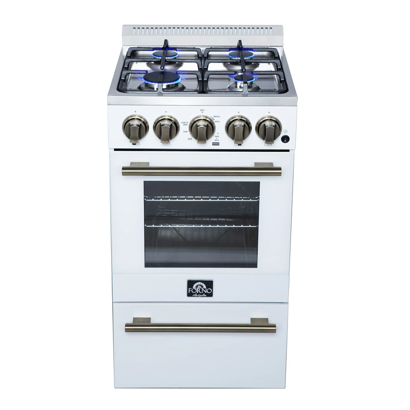Forno Lamazze 20-Inch Freestanding Gas Range in White with Antique Brass Trim (FFSGS6265-20WHT)