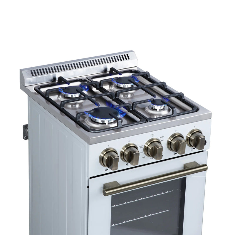 Forno Lamazze 20-Inch Freestanding Gas Range in White with Antique Brass Trim (FFSGS6265-20WHT)