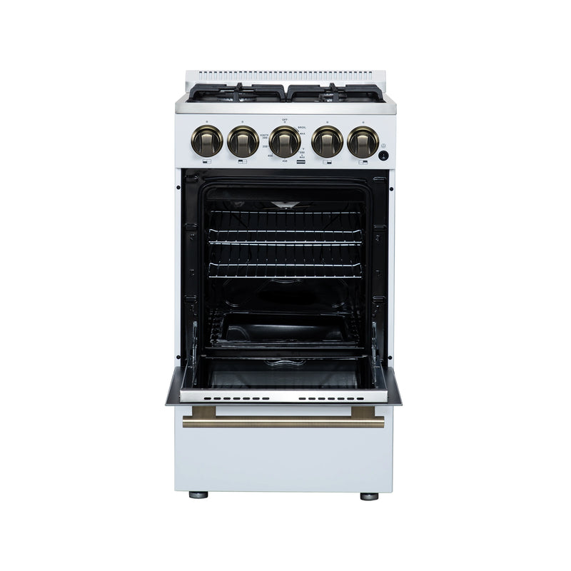 Forno Lamazze 20-Inch Freestanding Gas Range in White with Antique Brass Trim (FFSGS6265-20WHT)