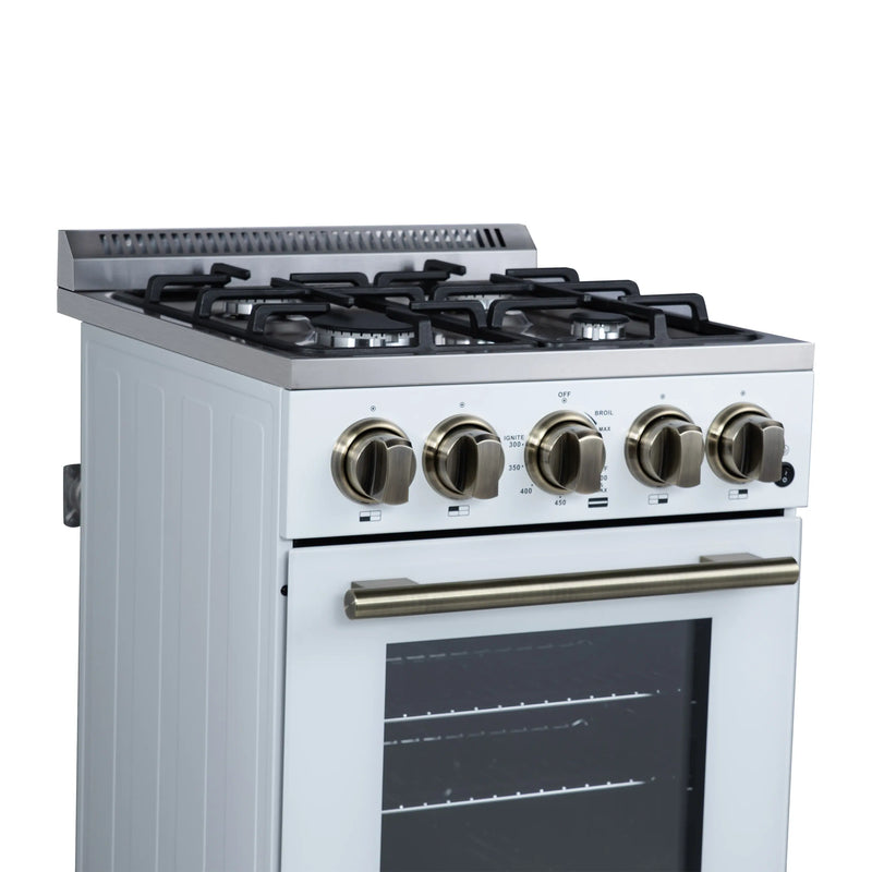 Forno Lamazze 20-Inch Freestanding Gas Range in White with Antique Brass Trim (FFSGS6265-20WHT)