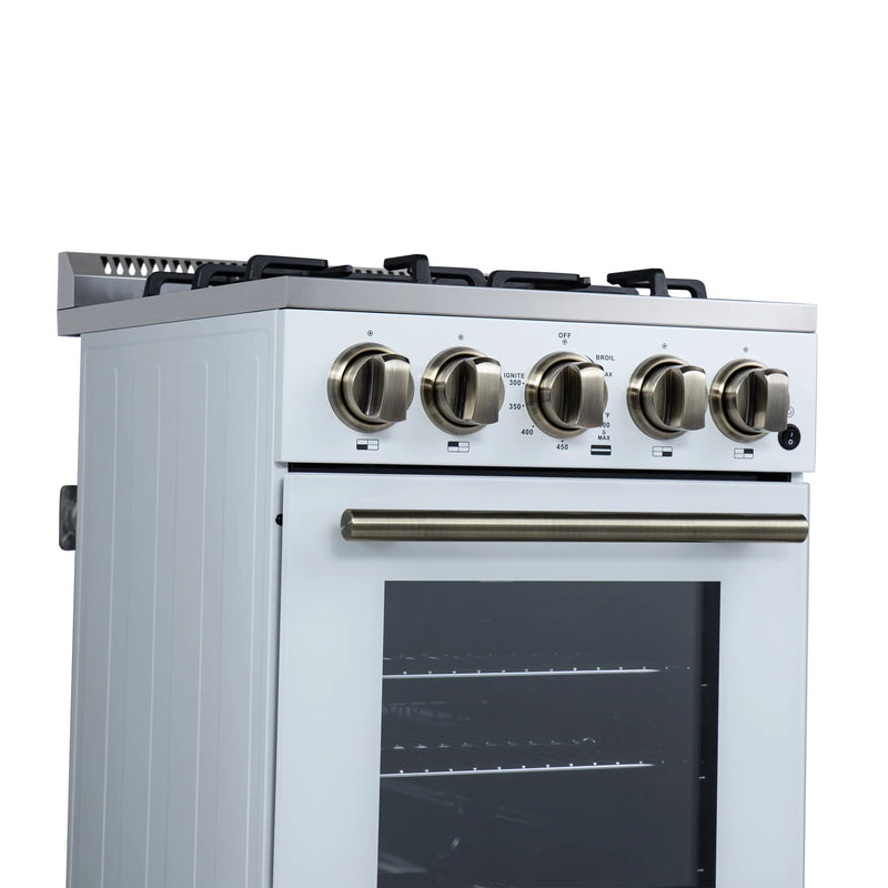 Forno Lamazze 20-Inch Freestanding Gas Range in White with Antique Brass Trim (FFSGS6265-20WHT)