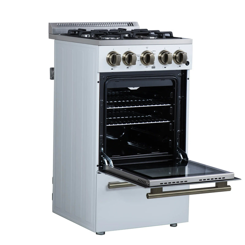 Forno Lamazze 20-Inch Freestanding Gas Range in White with Antique Brass Trim (FFSGS6265-20WHT)