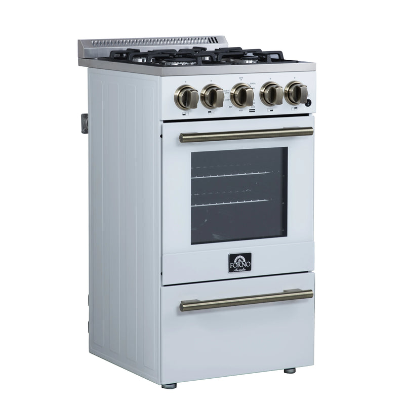 Forno Lamazze 20-Inch Freestanding Gas Range in White with Antique Brass Trim (FFSGS6265-20WHT)