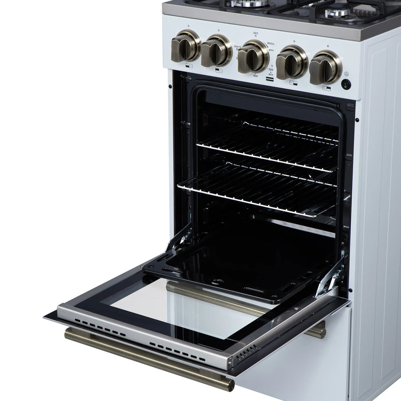 Forno Lamazze 20-Inch Freestanding Gas Range in White with Antique Brass Trim (FFSGS6265-20WHT)
