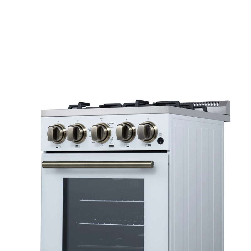 Forno Lamazze 20-Inch Freestanding Gas Range in White with Antique Brass Trim (FFSGS6265-20WHT)