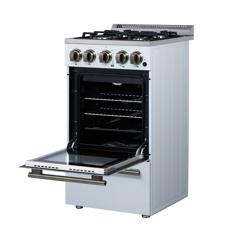 Forno Lamazze 20-Inch Freestanding Gas Range in White with Antique Brass Trim (FFSGS6265-20WHT)