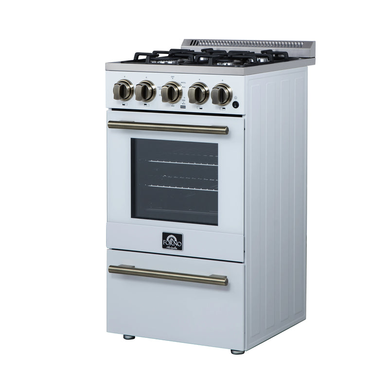 Forno Lamazze 20-Inch Freestanding Gas Range in White with Antique Brass Trim (FFSGS6265-20WHT)
