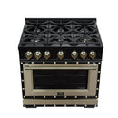 FORNO Valente 36-Inch Gas Range in Black with Antique Brass Handle and Decorative Copper Trim, 5.2 Cu.Ft. Convection Oven, 6 Sealed Burnes, 71 000 BTU Cooktop Output, Telescopic Racks (FFSGS6299-36CPBLK)