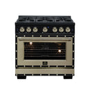 FORNO Valente 36-Inch Gas Range in Black with Antique Brass Handle and Decorative Copper Trim, 5.2 Cu.Ft. Convection Oven, 6 Sealed Burnes, 71 000 BTU Cooktop Output, Telescopic Racks (FFSGS6299-36CPBLK)