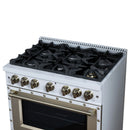 FORNO Valente 36-Inch Gas Range in White with Antique Brass Handle and Decorative Copper Trim, 5.2 Cu.Ft. Convection Oven, 6 Sealed Burnes, 71 000 BTU Cooktop Output, Telescopic Racks (FFSGS6299-36CPWHT)