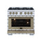 FORNO Valente 36-Inch Gas Range in White with Antique Brass Handle and Decorative Copper Trim, 5.2 Cu.Ft. Convection Oven, 6 Sealed Burnes, 71 000 BTU Cooktop Output, Telescopic Racks (FFSGS6299-36CPWHT)