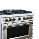 FORNO Valente 36-Inch Gas Range in White with Antique Brass Handle and Decorative Copper Trim, 5.2 Cu.Ft. Convection Oven, 6 Sealed Burnes, 71 000 BTU Cooktop Output, Telescopic Racks (FFSGS6299-36CPWHT)