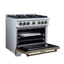 FORNO Valente 36-Inch Gas Range in White with Antique Brass Handle and Decorative Copper Trim, 5.2 Cu.Ft. Convection Oven, 6 Sealed Burnes, 71 000 BTU Cooktop Output, Telescopic Racks (FFSGS6299-36CPWHT)