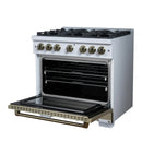 FORNO Valente 36-Inch Gas Range in White with Antique Brass Handle and Decorative Copper Trim, 5.2 Cu.Ft. Convection Oven, 6 Sealed Burnes, 71 000 BTU Cooktop Output, Telescopic Racks (FFSGS6299-36CPWHT)