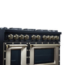 FORNO Valente 48-Inch Gas Range in Black with Antique Brass Handle and Decorative Copper Trim, 6.7 Cu. Ft. Double Oven, 8 Sealed Burners, 94 000 BTU Cooktop Output, Telescopic Racks ( FFSGS6299-48CPBLK)