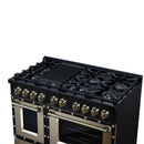 FORNO Valente 48-Inch Gas Range in Black with Antique Brass Handle and Decorative Copper Trim, 6.7 Cu. Ft. Double Oven, 8 Sealed Burners, 94 000 BTU Cooktop Output, Telescopic Racks ( FFSGS6299-48CPBLK)
