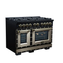 FORNO Valente 48-Inch Gas Range in Black with Antique Brass Handle and Decorative Copper Trim, 6.7 Cu. Ft. Double Oven, 8 Sealed Burners, 94 000 BTU Cooktop Output, Telescopic Racks ( FFSGS6299-48CPBLK)