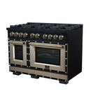 FORNO Valente 48-Inch Gas Range in Black with Antique Brass Handle and Decorative Copper Trim, 6.7 Cu. Ft. Double Oven, 8 Sealed Burners, 94 000 BTU Cooktop Output, Telescopic Racks ( FFSGS6299-48CPBLK)