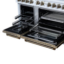 FORNO Valente 48-Inch Gas Range in White with Antique Brass Handle and Decorative Copper Trim, 6.7 Cu. Ft. Double Oven, 8 Sealed Burners, 94 000 BTU Cooktop Output, Telescopic Racks (FFSGS6299-48CPWHT)